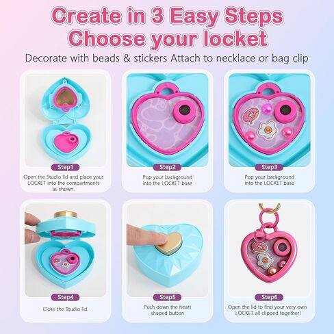 DIY Heart Locket Keychain Making Kit with Magic Zoom Beads, Gifts for Girls Ages 5 6 7 8 9 10, Toys for Girls Bag Charms Craft Set for Backpacks, Purses, Handbags, Valentines Party Favors Classroom in Saudi Arabia