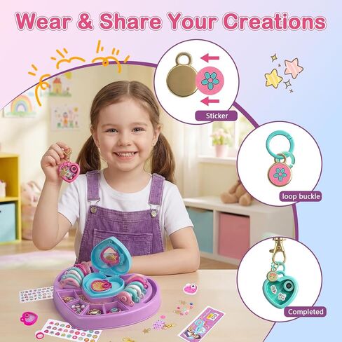 DIY Heart Locket Keychain Making Kit with Magic Zoom Beads, Gifts for Girls Ages 5 6 7 8 9 10, Toys for Girls Bag Charms Craft Set for Backpacks, Purses, Handbags, Valentines Party Favors Classroom in Saudi Arabia