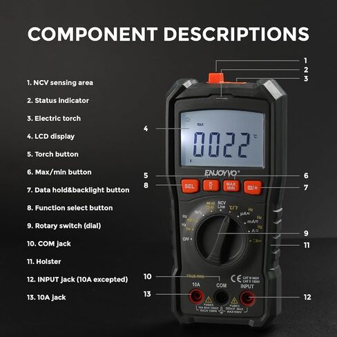 Digital Multimeter 5999 Counts TRMS, Auto-Ranging Voltage Tester with Temperature, Continuity, Capacitance, LED Flashlight, CAT III 600V in Saudi Arabia