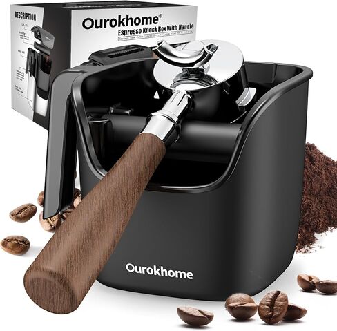 Ourokhome Knock Box Espresso Accessories, The Latest Patented Stainless Steel Espresso Machine Tool for Coffee Ground with Removable Knock Bar, Handle and Lid, Dishwasher safe, 4.8 inch (Black) in Saudi Arabia