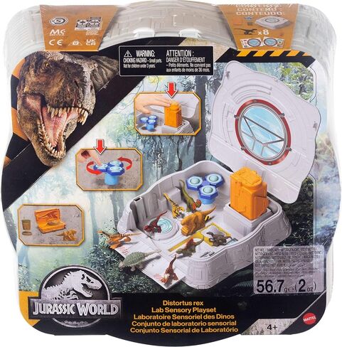 مجموعة اللعب الحسية Mattel Jurassic World Distortus Rex Lab مع 8 شخصيات صغيرة، نموذج الطين وميزات الدوران والبوب ​​في علبة قابلة للطي (حصريًا لأمازون) in Kuwait