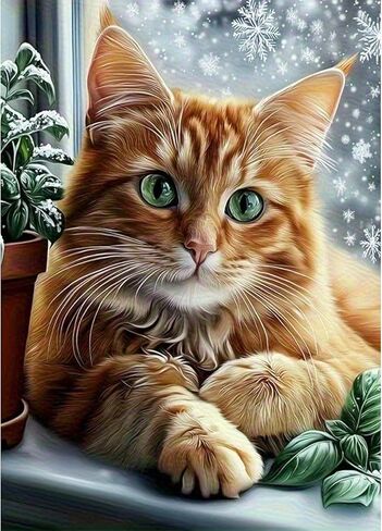MOMDEDP cat Diamond Art Kits for Adults, 5D Diamond Painting Kit for Beginner, DIY Full Drill Landscape Diamond Art, Home Wall Decor 12x16inch in Kuwait