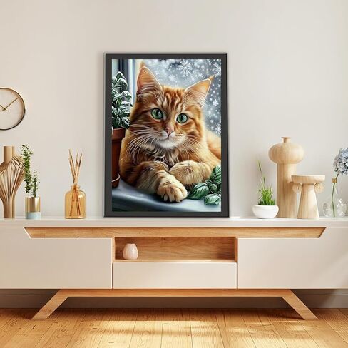 MOMDEDP cat Diamond Art Kits for Adults, 5D Diamond Painting Kit for Beginner, DIY Full Drill Landscape Diamond Art, Home Wall Decor 12x16inch in Kuwait