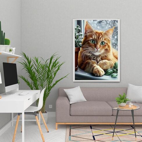 MOMDEDP cat Diamond Art Kits for Adults, 5D Diamond Painting Kit for Beginner, DIY Full Drill Landscape Diamond Art, Home Wall Decor 12x16inch in Kuwait