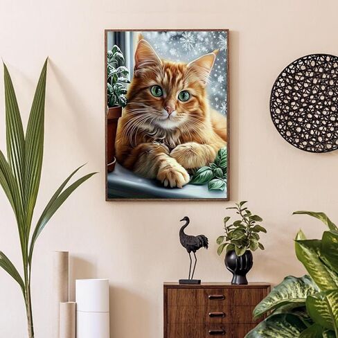 MOMDEDP cat Diamond Art Kits for Adults, 5D Diamond Painting Kit for Beginner, DIY Full Drill Landscape Diamond Art, Home Wall Decor 12x16inch in Kuwait