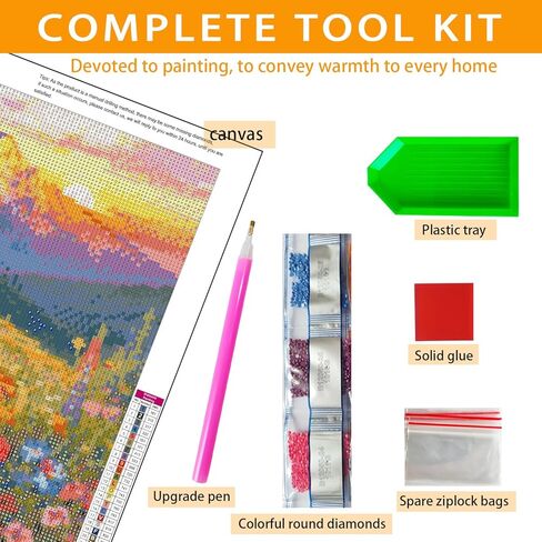 USZDL المناظر الطبيعية الماس مجموعات الفن للبالغين والجبال والزهور DIY 5D الماس مجموعات الطلاء للمبتدئين، جولة الحفر الكامل النقاط الماس مع الماس جوهرة الفن والحرف للبالغين ديكور المنزل 12x16 في in Kuwait