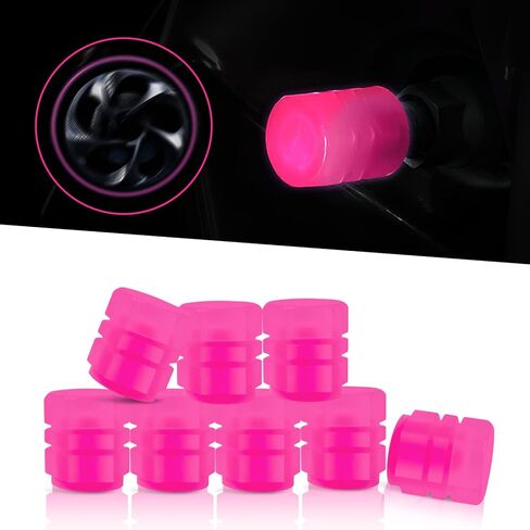Miytsya 8 PCS Luminous Wheels Cap Tire Valve Stem, Glow Luminous at Night, Air Caps Cover Fluorescent, Illuminated Auto Car Wheel Valve Stem Caps Cover for Car, SUV, Motorcycle, Truck, Vehicle (Pink) in Saudi Arabia