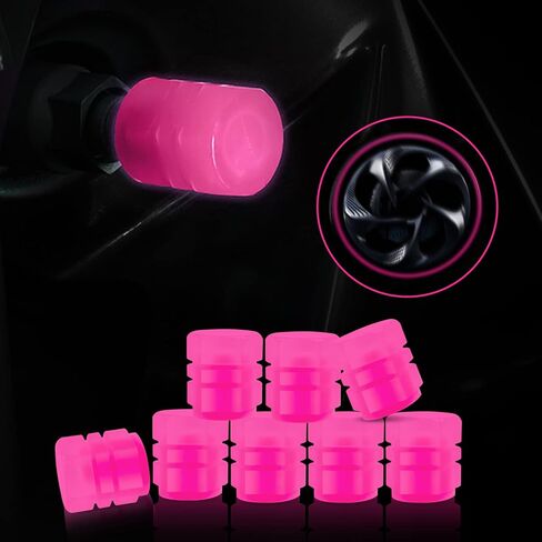 Miytsya 8 PCS Luminous Wheels Cap Tire Valve Stem, Glow Luminous at Night, Air Caps Cover Fluorescent, Illuminated Auto Car Wheel Valve Stem Caps Cover for Car, SUV, Motorcycle, Truck, Vehicle (Pink) in Saudi Arabia
