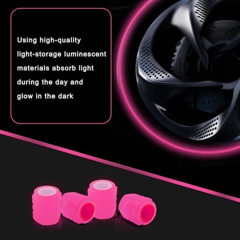 Miytsya 8 PCS Luminous Wheels Cap Tire Valve Stem, Glow Luminous at Night, Air Caps Cover Fluorescent, Illuminated Auto Car Wheel Valve Stem Caps Cover for Car, SUV, Motorcycle, Truck, Vehicle (Pink) in Saudi Arabia