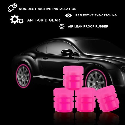 Miytsya 8 PCS Luminous Wheels Cap Tire Valve Stem, Glow Luminous at Night, Air Caps Cover Fluorescent, Illuminated Auto Car Wheel Valve Stem Caps Cover for Car, SUV, Motorcycle, Truck, Vehicle (Pink) in Saudi Arabia