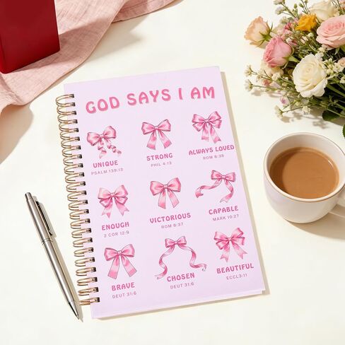 Bible Journal for Women, Christian Prayer Journal Notebook for Teen Girls, Pink Bible Study Supplies, Cute Church Faith Journaling, Coquette Pink Bow Hardcover Spiral Notebook(5.5" x 8.5") in Saudi Arabia