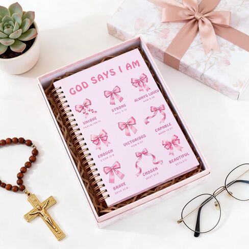 Bible Journal for Women, Christian Prayer Journal Notebook for Teen Girls, Pink Bible Study Supplies, Cute Church Faith Journaling, Coquette Pink Bow Hardcover Spiral Notebook(5.5" x 8.5") in Saudi Arabia