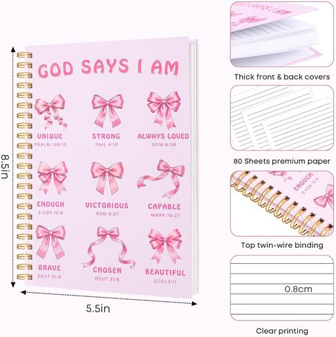 Bible Journal for Women, Christian Prayer Journal Notebook for Teen Girls, Pink Bible Study Supplies, Cute Church Faith Journaling, Coquette Pink Bow Hardcover Spiral Notebook(5.5" x 8.5") in Saudi Arabia