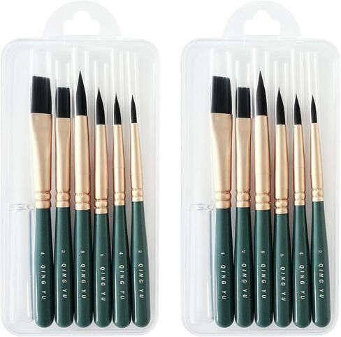 6-piece Mini Travel Watercolor Brush Set, Paint Brush Including Flat and Round Brushes Suitable for Watercolour, Oil or Acrylic Painting (Green) in Saudi Arabia