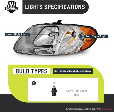 Headlights W/Bulbs for 01-07 Dodge Caravan/01-07 Chrysler Town Country/01-03 Chrysler Voyager/01-02 Grand Voyager (Fit Short Wheel Model Only) in Saudi Arabia