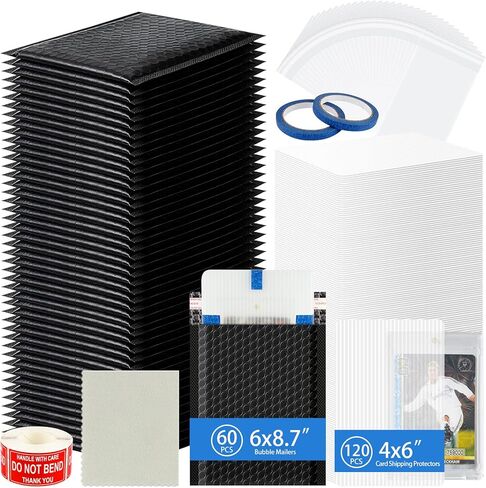 Fayoo 244Pcs Trading Card Shipping Supplies Kit, 60 Waterproof Bubble Mailers with 120 Professional Card Shipping Protectors, Mailing Kit for Sports Cards, Graded Slabs, TCG, Postcards & Sells in Saudi Arabia