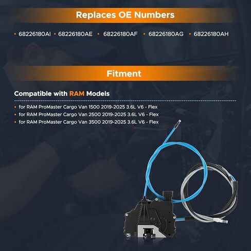 Sliding Door Lock Actuator Compatible with RAM ProMaster Cargo Van 1500 2500 3500 2019 2020 2021 2022 2023 2024 2025, Right Passenger Side Replaces 68226180AI in Kuwait