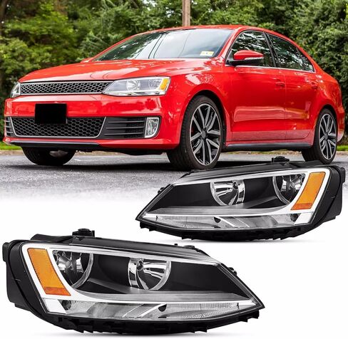 زوج مجموعة المصابيح الأمامية لـ 2011-2015 2016 2017 2018 Volkswagen Jetta(MK6) استبدال المصابيح الأمامية الهالوجين الفضية والإسكان عاكس الضوء الكهرماني للسائق الأيسر وجانب الراكب الأيمن (LH&RH) in Kuwait