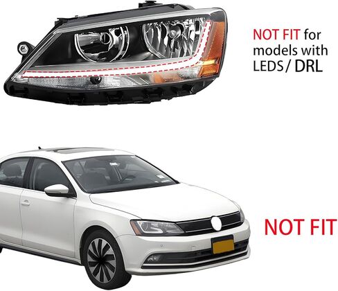 زوج مجموعة المصابيح الأمامية لـ 2011-2015 2016 2017 2018 Volkswagen Jetta(MK6) استبدال المصابيح الأمامية الهالوجين الفضية والإسكان عاكس الضوء الكهرماني للسائق الأيسر وجانب الراكب الأيمن (LH&RH) in Kuwait