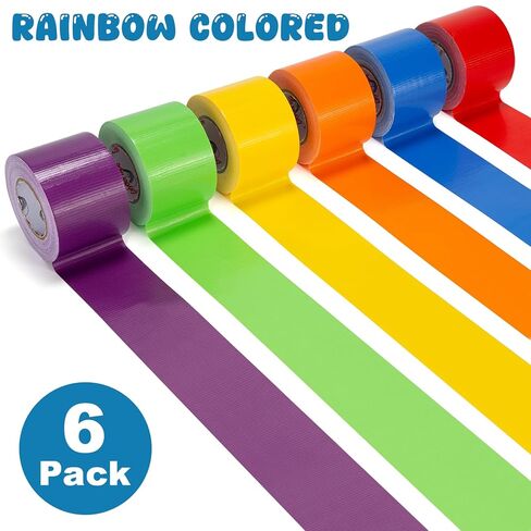 Rainbow Colored Duct Tape 15 Yards x 2 Inch Heavy Duty, 6 Rolls Color Coding Waterproof Strong Adhesive Tape for Packaging, DIY Crafts, Home & Office Use, No Residue, Tear by Hand in Saudi Arabia