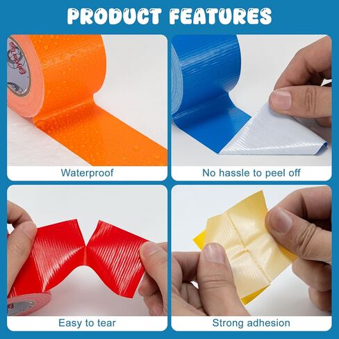 Rainbow Colored Duct Tape 15 Yards x 2 Inch Heavy Duty, 6 Rolls Color Coding Waterproof Strong Adhesive Tape for Packaging, DIY Crafts, Home & Office Use, No Residue, Tear by Hand in Saudi Arabia