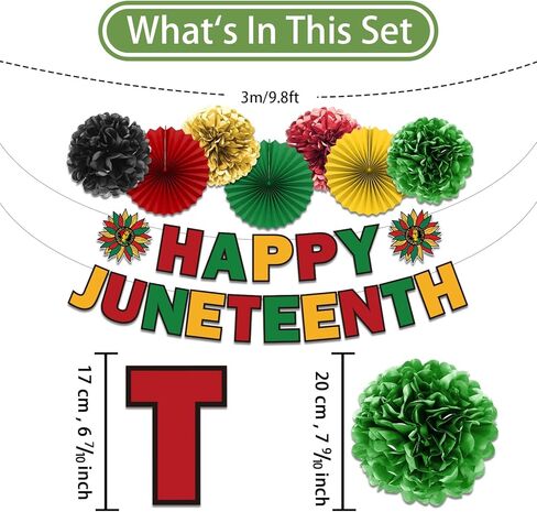 Juneteenth Banner Decorations, Red Yellow Black and Green Backdrop Decorations for Office,Paper Fans Banner and hanging swirls for June Independence Day Freedom Day Party Supplies in Kuwait