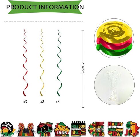 Juneteenth Banner Decorations, Red Yellow Black and Green Backdrop Decorations for Office,Paper Fans Banner and hanging swirls for June Independence Day Freedom Day Party Supplies in Kuwait