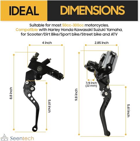 Seentech Universal 7/8" 22 مم أسطوانة فرامل الدراجة النارية الرئيسية ورافعة القابض CNC مجموعة اليسار واليمين للدراجات 50cc-300cc، تناسب Honda Yamaha Kawasaki سوزوكي Dirt Bike ATV in Kuwait