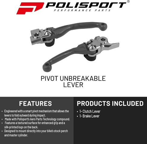 مجموعة أذرع Polisport Pivot غير القابلة للكسر - تناسب: KTM Freeride (2014-2017) KTM SX85 (2013-2025) Motocross (MX/Enduro) أذرع الفرامل/القابض، مركب متين، شكل OEM، سهل التركيب، رمادي ناردو in Kuwait