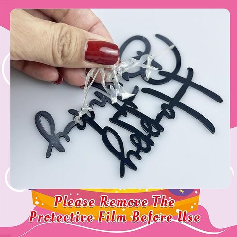 10 PCS Silver Happy Birthday Acrylic Cake Toppers Mirrored Side Cake Decorations Inserts 10 Styles (Black) in Saudi Arabia