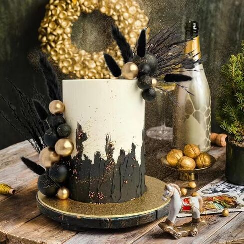 40 PCS Black Gold Cake Toppers Ball Cake Decoration Boho Bunny Tails Reed Grass Cake Decoration for Boho Wedding Birthday Baby Shower Party Cake Decoration Supplies in Saudi Arabia