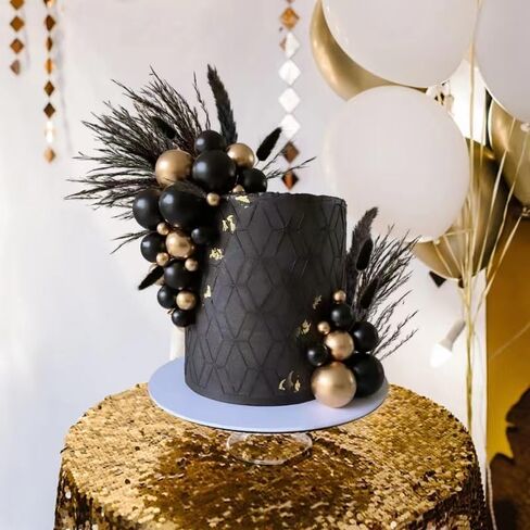 40 PCS Black Gold Cake Toppers Ball Cake Decoration Boho Bunny Tails Reed Grass Cake Decoration for Boho Wedding Birthday Baby Shower Party Cake Decoration Supplies in Saudi Arabia