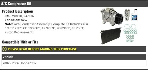 A/C Compressor Kit with Condenser - Compatible with 2002-2006 Honda CR-V in Kuwait