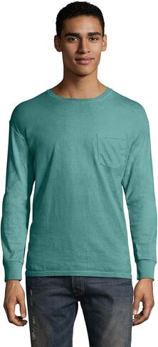 5.5 oz 100% Ringspun Cotton Garment-Dyed Long-Sleeve T-Shirt Pocket 2XL MINT in Saudi Arabia