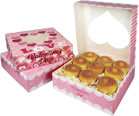 qiqee Valentine Cookie Box with Window 12x8x2.5 inch 24 Packs Two Uses One Second Folding Pastry Biscuit Valentine's Day Bakery Box for Packaging Auto-pop up in Saudi Arabia