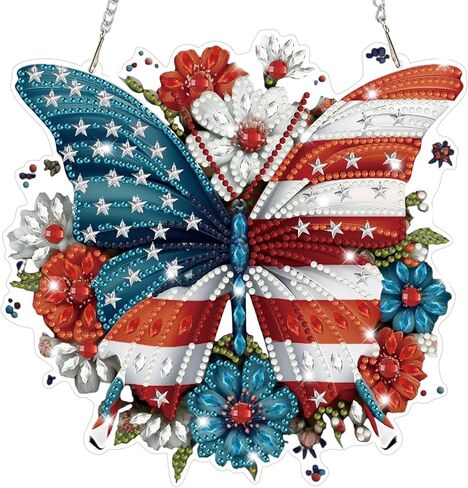 Bowetile 4th of July Diamond Art Hanging Kits for Adults,5D Diamond Painting Bald Eagle Window Pendant Kits, Special Shape Gem Art Suncatchers Patriotic Ornament for Home Garden Wall Decor Gift in Kuwait