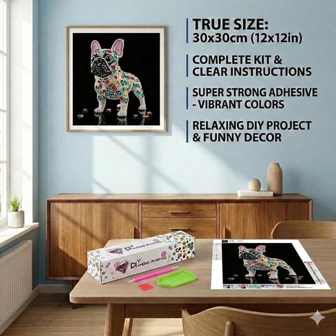 هدايا ZenPhyralis French Bulldog لمحبي الكلاب، طقم طلاء ماسي ذو شكل خاص للبالغين، فن الماس الفرنسي المتلألئ مع أحجار كريمة كريستالية، ديكور مكتب كلب لطيف وتزيين الحائط in Kuwait