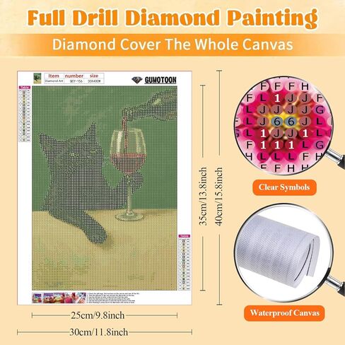 GUMITOON Diamond Art Kits for Adults-Cat Full Drill Diamond Dots Paintings for Beginners, Round 5D Paint with Diamonds Pictures Gem Art Painting Kits DIY Crafts Kits 12"x16" QCY-156 in Saudi Arabia