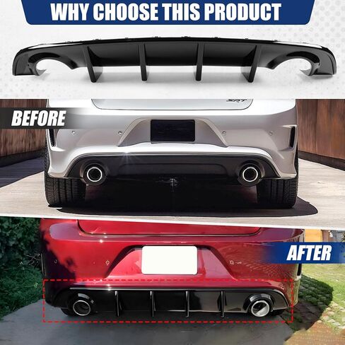 Fit for 2015-2023 Dodge Charger Rear Diffuser, Glossy Black Rear Bumper Lip Splitter Fit for Charger Base & SXT Bumper GT Style(Non-Widebody) in Saudi Arabia