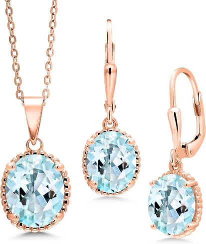 Gem Stone King 5-9 Cttw Oval Pendant and Earrings Jewelry Set For Women | 11X9MM and 9X7MM Gemstone Birthstone | 18K Rose Gold Plated Silver | 18 Inch Silver Chain in Saudi Arabia