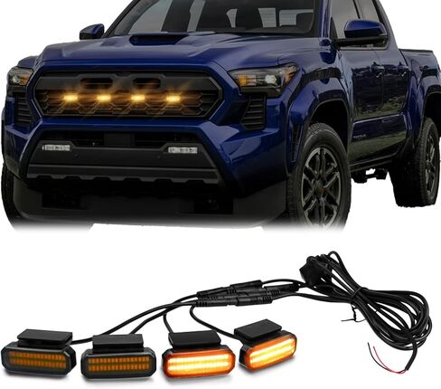 4PCS Universal Car LED Grille Lights, Amber Front Grill Clip On Lights with Wiring Harness Fuse, Upgrade Buckle Exterior Automotive Marker Lights in Saudi Arabia