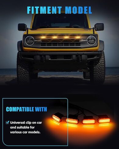 4PCS Universal Car LED Grille Lights, Amber Front Grill Clip On Lights with Wiring Harness Fuse, Upgrade Buckle Exterior Automotive Marker Lights in Saudi Arabia