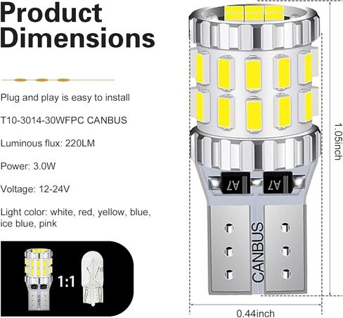 2PCS T10 LED Bulb, 3014 30SMD 5W Super Bright Car Wide Lights, Aluminum Led License Plate Light Blubs, Universal Car Interior Lights Replacements for Dome, Door, Reading, Map, Dash in Saudi Arabia