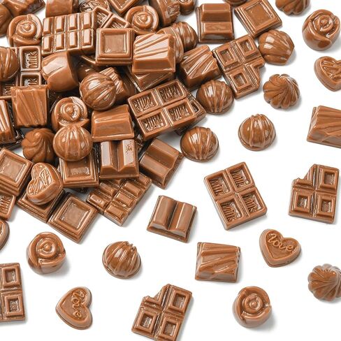 KitBeads 100Pcs Mixed Styles Simulation Chocolate Resin Flat Back Cabochon Fake Food Candy Flatback Ornaments for DIY Scrapbooking Crafts in Kuwait