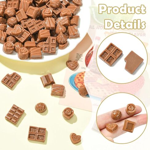 KitBeads 100Pcs Mixed Styles Simulation Chocolate Resin Flat Back Cabochon Fake Food Candy Flatback Ornaments for DIY Scrapbooking Crafts in Kuwait