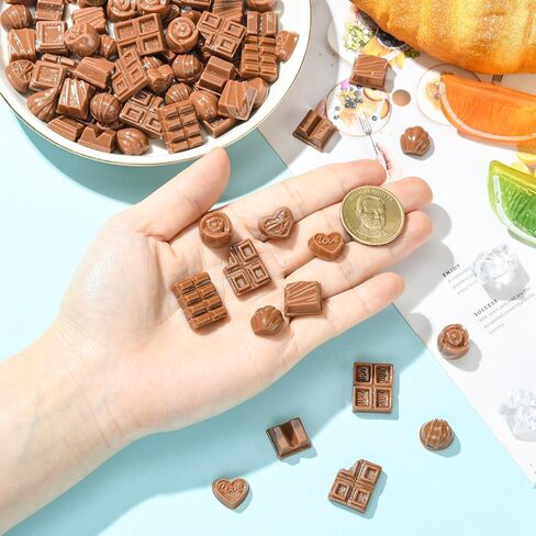 KitBeads 100Pcs Mixed Styles Simulation Chocolate Resin Flat Back Cabochon Fake Food Candy Flatback Ornaments for DIY Scrapbooking Crafts in Kuwait