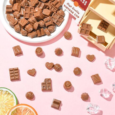 KitBeads 100Pcs Mixed Styles Simulation Chocolate Resin Flat Back Cabochon Fake Food Candy Flatback Ornaments for DIY Scrapbooking Crafts in Kuwait