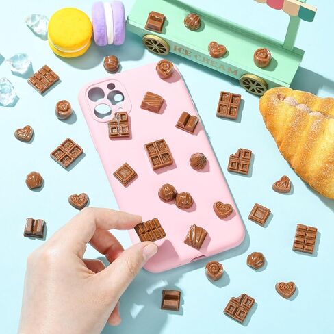 KitBeads 100Pcs Mixed Styles Simulation Chocolate Resin Flat Back Cabochon Fake Food Candy Flatback Ornaments for DIY Scrapbooking Crafts in Kuwait