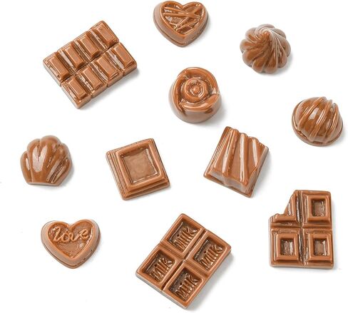 KitBeads 100Pcs Mixed Styles Simulation Chocolate Resin Flat Back Cabochon Fake Food Candy Flatback Ornaments for DIY Scrapbooking Crafts in Kuwait