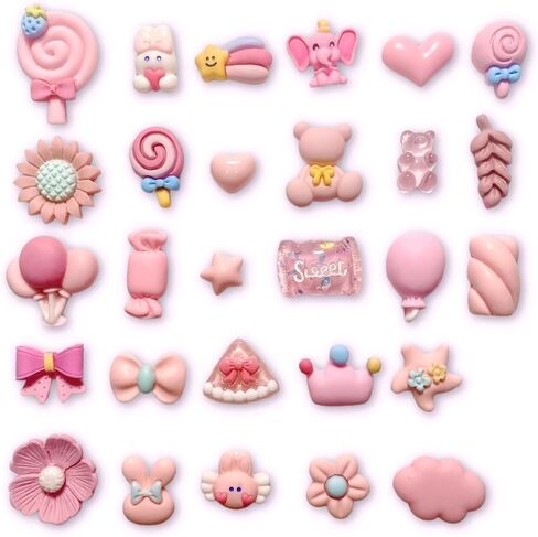70 Pcs Pink Animals Flowers Slime Charms Kit, Assorted Cute Heart Bow Resin Charm, Bulk Mixed Cartoon Phone Case Flatback Decoden Charms Embellishments in Kuwait
